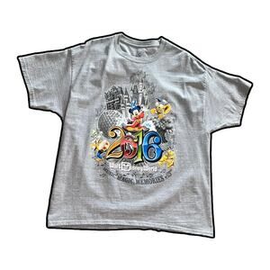 VTG 2016 Disney Parks TEE SHIRT XLG Gray Hanes 100% Cotton T-Shirt Short Sleeve